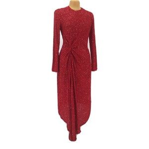 $2500 Ashish Red Twist Sequin Midi Dress Size S Long Sleeve NWOT